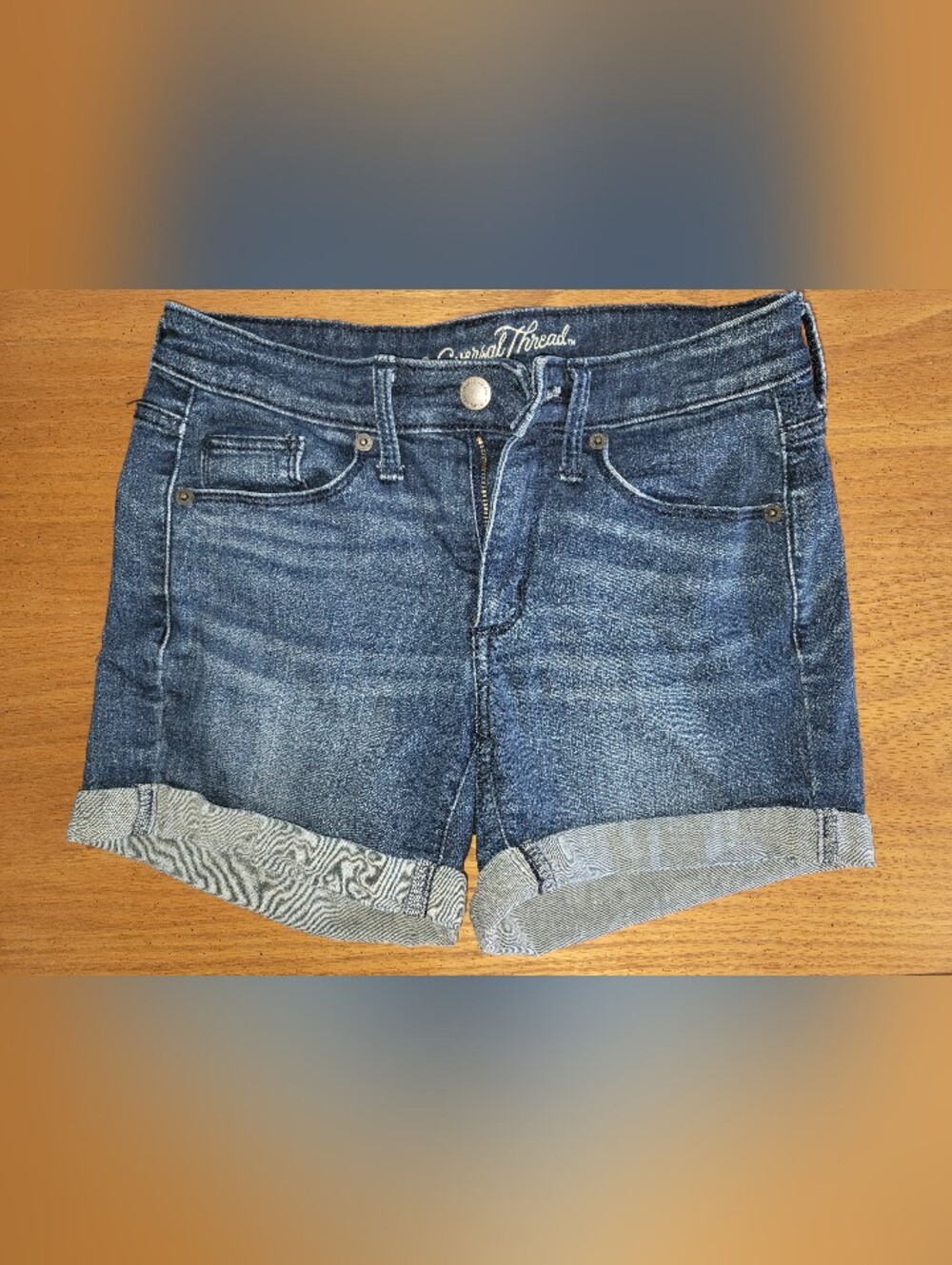 Universal Thread High Rise Midi Denim Shorts Women's 00/24 Cuffed
